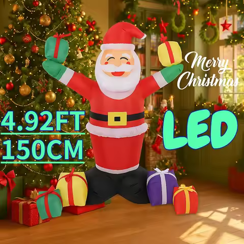 4.92FT Inflatable Toys Santa Claus Colorful Gift Box with LED Lit Xmas Yard Party Decoration Christm