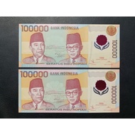 Uang Polymer Mawar Rp 100000 Soekarno Hatta Tahun 1999 (Baru/Gress)
