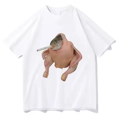 Women's Harajuku-Style T-Shirt: Fashion Print Short-Sleeve Fish-Face Chicken Smoking Meme Short-Slee