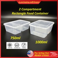 2 Compartment Rectangular Plastic Disposable Food Container 750ml/1000ml BEKAS PLASTIK MAKANAN