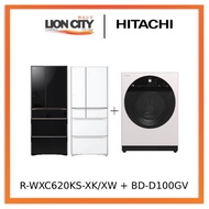 Hitachi R-WXC620KS-XK/XW (Crystal White) Multi Door Refrigerator (500l)+Hitachi BD-D100GV Front Load Washer Dryer Wind I