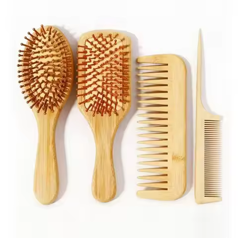 1pc/4pcs Bamboo Paddle Hairbrush Set, Including a Comb, a Wide-Tooth Massage Curly Hair Comb, Suitab