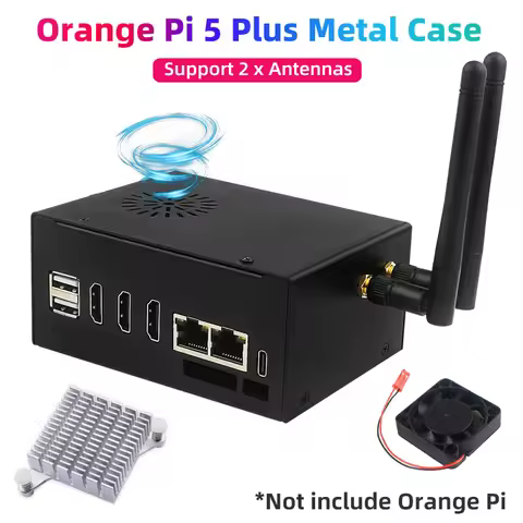 Orange Pi 5 Plus Metal Case with 4040 Cooling Fan Aluminum Heat Sink Optional 2 Antenna WiFi6 BT for