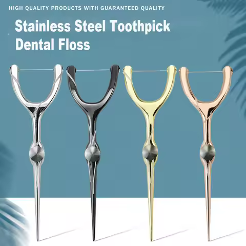 Replaceable Dental Floss Stainless Steel Y Shape Floss Holder Reusable Toothpick Portable Hilo Denta