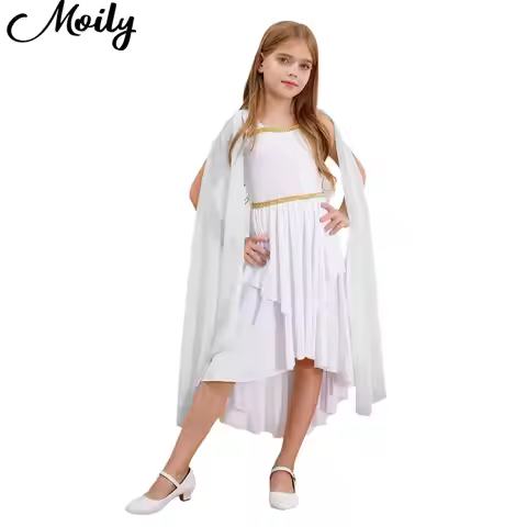Kids Girls Halloween Ancient Greek Toga Dress Costume Ancient Rome Egypt Princess Cosplay Costume Sl