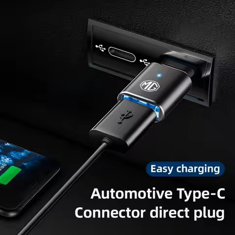 MG Logo Type-C to USB3.0 LED Car Adapter For MG HS MG4 ZS Mulan MG5 GT, Support CarPlay CarLife Conv
