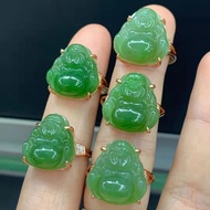 Xinxin Jewelry Hot-Selling Products Hetian Jasper Laughing Buddha Ring Jasper s925 Silver Ring No Black Dot Jade Delicate Water Head Foot