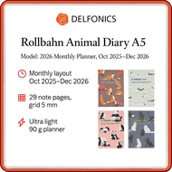 Delfonics Rollbahn Animal Diary A5 2026 Monthly Planner (Oct 2025–Dec 2026) | Lightweight 90 g Noteb