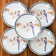 日本進口九谷燒陶瓷盤日式手繪山櫻雀甜品盤子沙拉水果小吃吐骨碟