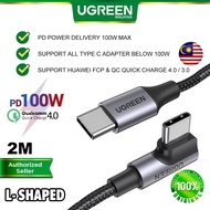 UGREEN PD 100W USB Type C to Type C Cable 20V 5A Qualcomm Quick Charge 4.0 Fast Charging Data Transfer L Shape USB C Type-C Macbook iPad Pro Air Dell Asus Acer Samsung Huawei Oppo Vivo Realme Nintendo Switch Smartphone Tablet Laptop iPhone 15 Pro Max