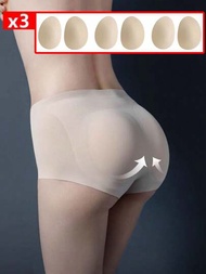 3對米色「Hip Lifting Pad」矽膠臀墊套裝，無縫提臀和塑形，透氣柔軟蟠桃形臀部增強器