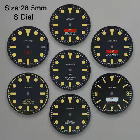 28.5mm Retro SUB Dial S Logo NH35 Dial Fit 3/3.8/4.2 o'clock Crown Green Luminous Watches Accessorie
