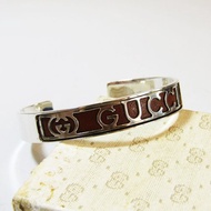 OLD GUCCI 復古銀飾925 棕色皮革 手鐲