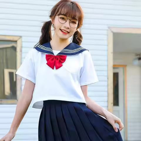 Authentic School Uniform Style White Sailor Suit Set Basic Three Books Full Set Traditional Japanese