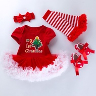 New Style Sweet Fashion Christmas Newborn Baby Toddler Short-Sleeved Romper One-Piece Dress Suit 6IG