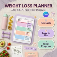 Weight Loss Planner Canva Templates | Fitness Tracker PDF | Daily Meal & Workout Planner | Habit Tra