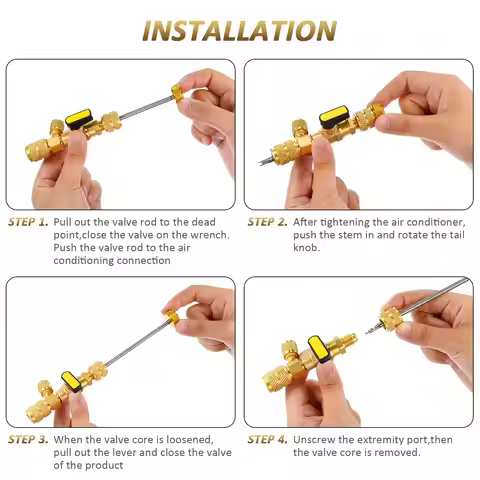 HVAC Valve Core Remover Installer Tool Kit with Dual Size 1/4 & 5/16 Port for with R22 R12 R407 R410