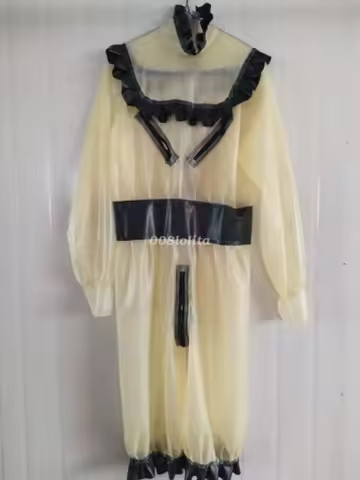Latex Rubber Women Fashion Skirt Long Drees Transparent and White Size XS-XXL