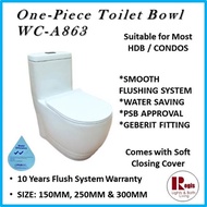 REGIS WC-A863 One piece WC Toilet Bowl c/w Soft Closing Seat cover GEBERIT FITTINGs PSB Approval