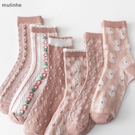 MU  1/6 Pairs Of Cute Cartoon Cotton Socks Fashion Spring Summer Soft Comfortable Harajuku Socks Flower Crew Socks Christmas Gift n