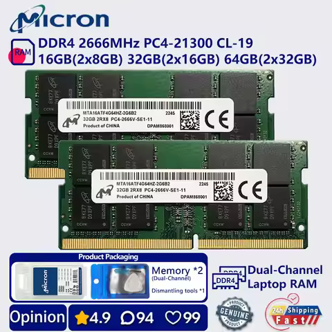 Micron DDR4 16GB 32GB 64GB 2666 dual channel memory laptop RAM