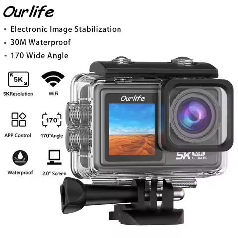 Ourlife MT81 5K Action Camera 48MP EIS Optional 6 Filter 2" IPS Dual Screen 4K60FPS WiFi Sport Camer