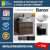 Baron A103 Solid Top Phoenix Platform with Top Mount Basin &amp; Stainless Steel Cabinet 60CM Bathroom Vanity