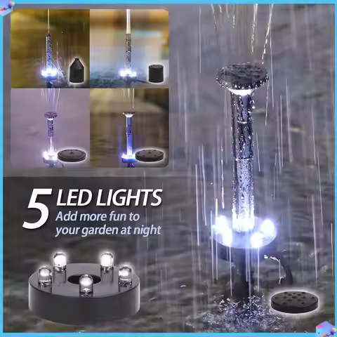A43T Fountain Pump Solar Fountain Pump 5 LED Lights 3.6W Solar Fountain Water Pump Flow 200L/H With 