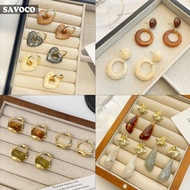 SAVOCO Vintage S925 Acrylic Geometric Earrings Personality Simple Resin Drop Earrings for Women Jewe