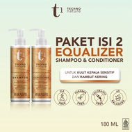Makarizo Paket ISI 2 - T1 Techno Nature Equalizer Shampoo &amp; Conditioner 180 mL - Shampo Conditioner Bebas Sulfat / Shampo Kondisioner / Sampo / Shampoo Bebas Sulfat / Gentle Shampoo / Paraben Free / No Sulfat / Hair Care