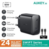 AUKEY PA-F1 18w CHARGER + C TO C CABLE. 2 year warranty
