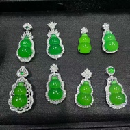 Retro New Chinese Style Natural Ice Emperor Chrysoprase Gourd Necklace Clavicle Chain Diamond Agate 