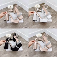 3-strap high heel sandals with rough heel 9cm