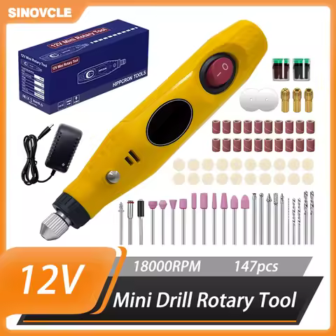 Sinovcle 12V Mini Drill Rotary Tool Set 147PCS 18000RPM Support EU/US/UK Plug Drilling Polishing Cut