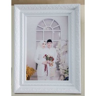 Print 50x75 laminating + white carved frame 6cm linen