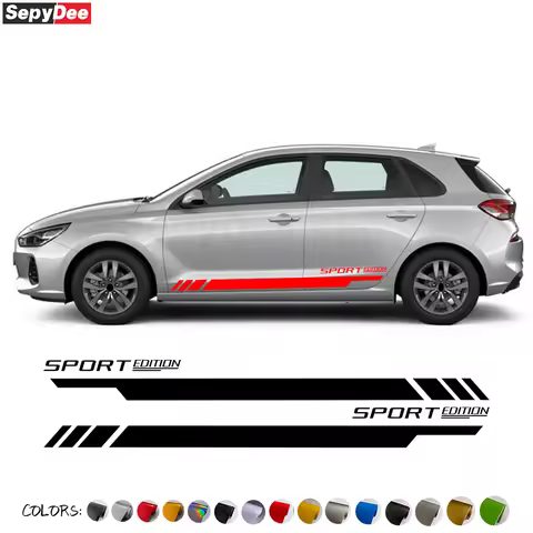 2Pcs Sport Edition Car Side Stirpes Skirt Sticker Graphics Decals For Hyundai i30 i30 N Line 1.4 1.6