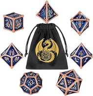 DND Metal Dragon Dice Set, 7-Piece Polyhedral Metal Dice, RPG, MTG, Role Playing Board Game Accessor