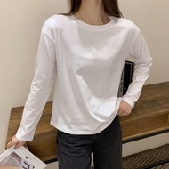 t shirt perempuan t shirt budak perempuan t shirt oversize t shirt lengan panjang perempuan Pakaian musim luruh: versi Korea baru baju-T putih kapas, bahagian atas kasual wanita yang longgar, undershirt lengan panjang nipis kelihatan nipis