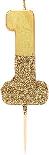 Talking Tables Gold Glitter Number 1 Birthday Candle, Premium Quality Cake Topper Decoration, Pretty