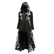 Halloween Cape Printed Hooded Long Sleeves Zipper Closure Irregular Hem Royal Style Performance Stag