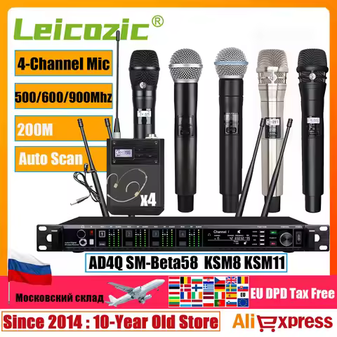 Leicozic 4 Channel Wireless Microphone Professional Lapel Wireless Microfono Headset Microfone Dynam