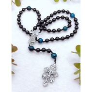 Catholic St Michael Rosary Black Ebony Wood Rosary Blue Tiger Eye 3 Way Pardon Crucifix Catholic Sai