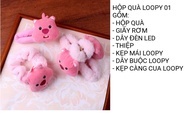 Hộp quà- Tặng kèm thiệp- đèn led- Hộp quà gấu Loopy kẹp tóc- gương lược- băng đô