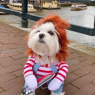 Halloween Pet Costume Chucky UPS Mailman Snowman Pumpkin Riding Outfit for Dog Cat Party Clothes