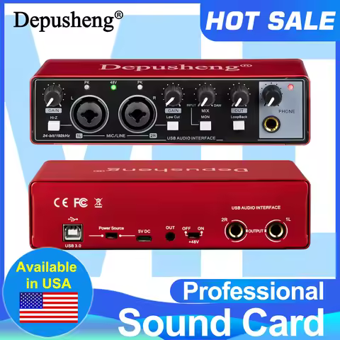 Audio Interface Depusheng MD22 USB 3.0 Sound Card with Monitoring Electric Guitar Live Recording For