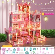 AILEBE [With Dolls] Girls DIY Princess House Toy DIY Dollhouse Four Floors Big Dream House Simulatio