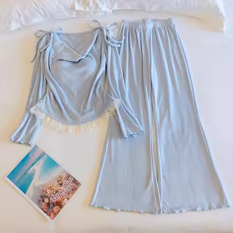 Korean Women Winter Sleepwear Set New Chest Pad Top Pant Suit Lounge Home Pajama Island Velvet Sleep