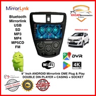Perodua Axia 9 inch android mirrorlink double din casing socket media player Azur Ice 4 Core 1G IPS 