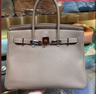 90%新 Hermes Birkin 30 大象灰Togo 銀扣手挽袋