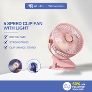 ATLAS 【 5 Speed 】Clip Fan USB Charging Desktop Office Dormitory Atmosphere Light Table Clip Wall Han